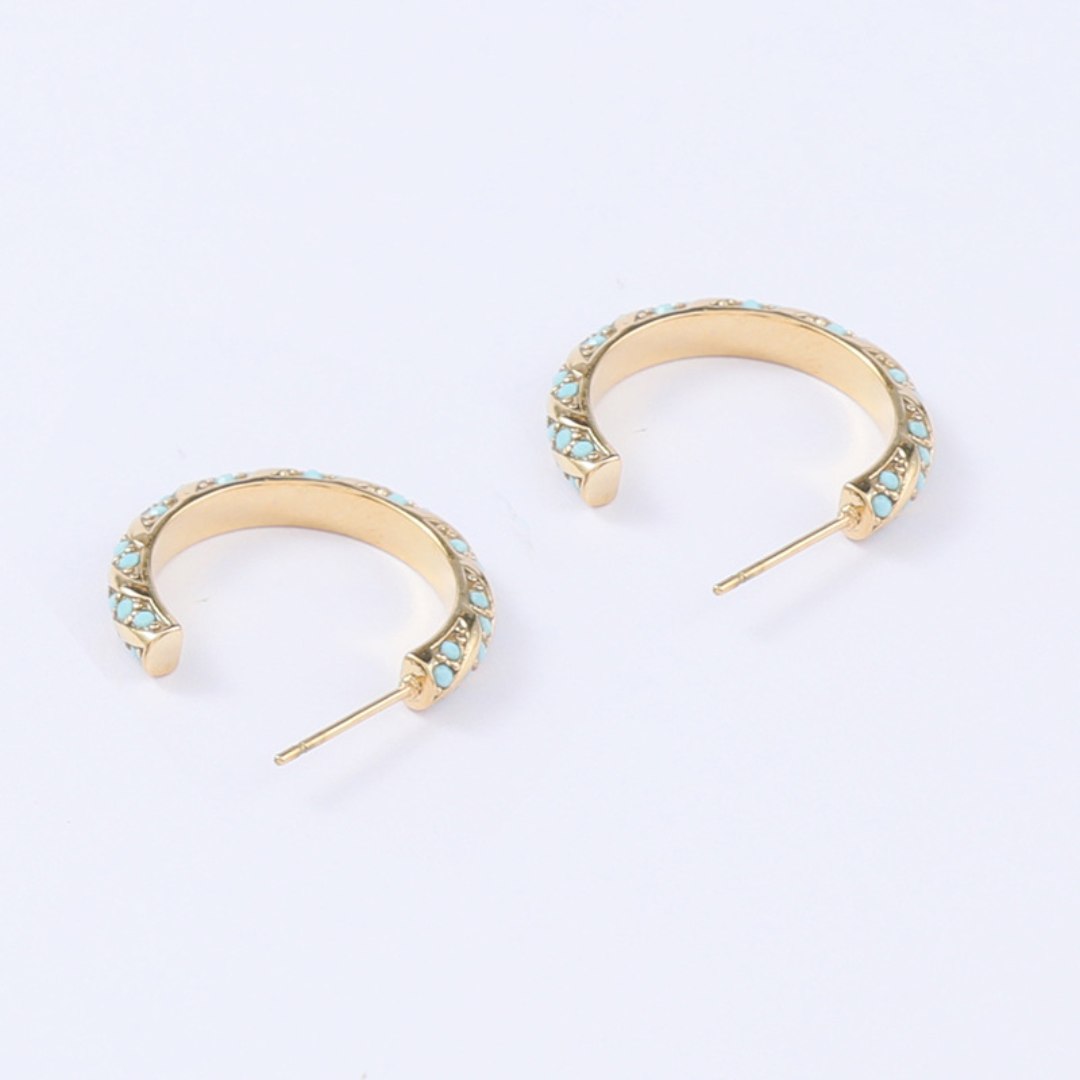 Vintage Half-hoop Earrings with Turquoise Stones