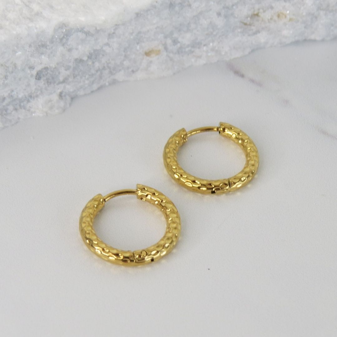 Hammered Hoop Huggie Earrings