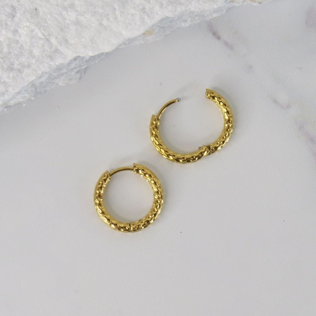 Hammered Hoop Huggie Earrings