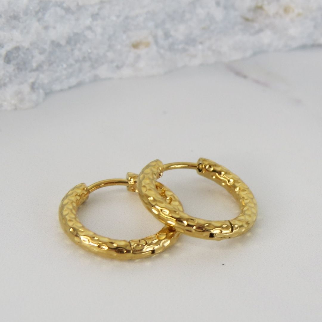 Hammered Hoop Huggie Earrings