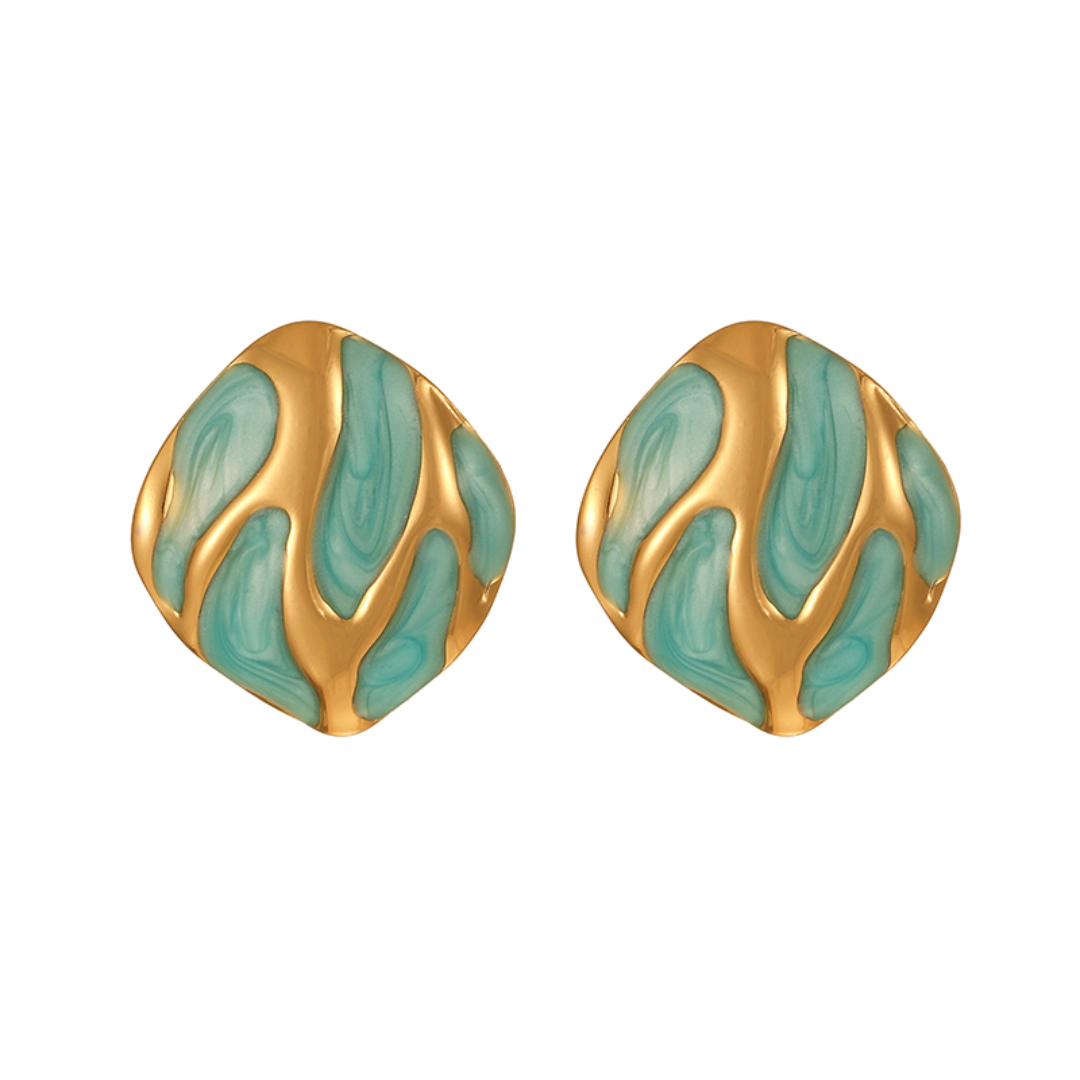 Turquoise Marble Design Earrings
