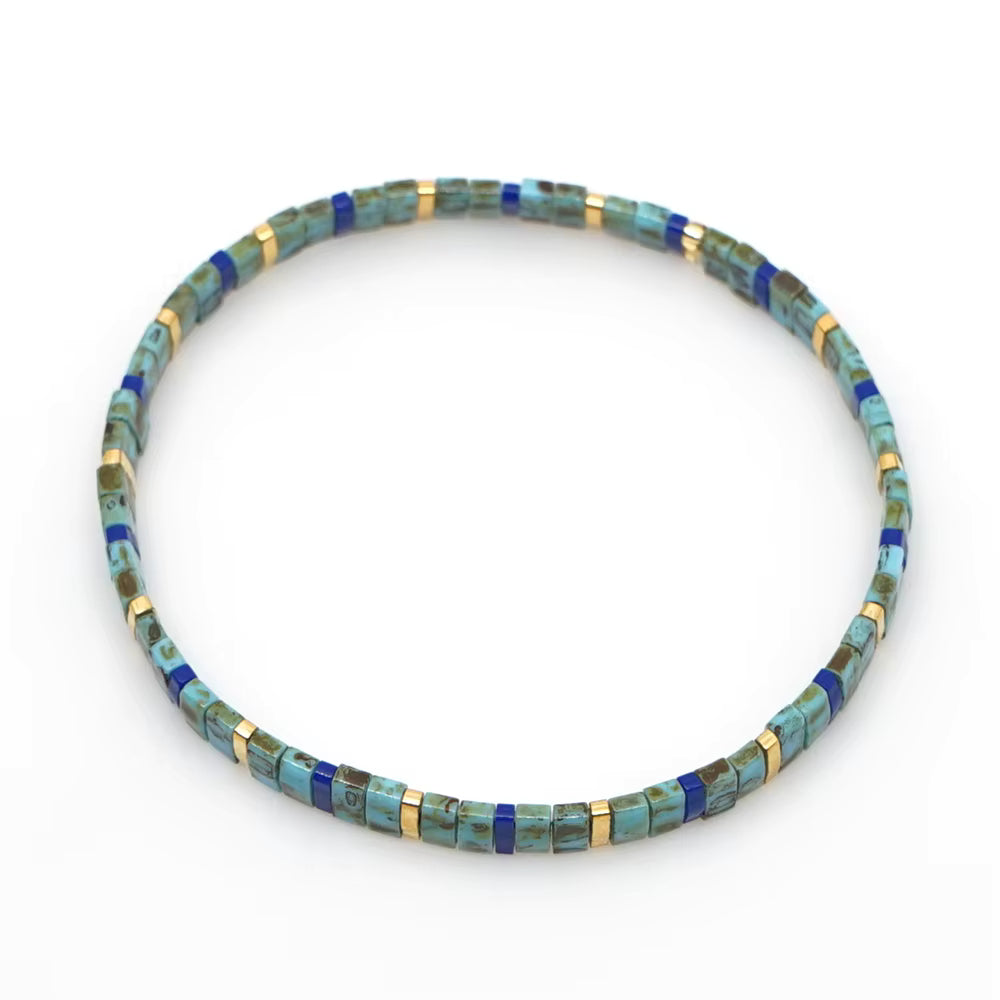 Mosaic Glass Bead Bracelet - Turquoise & Blue