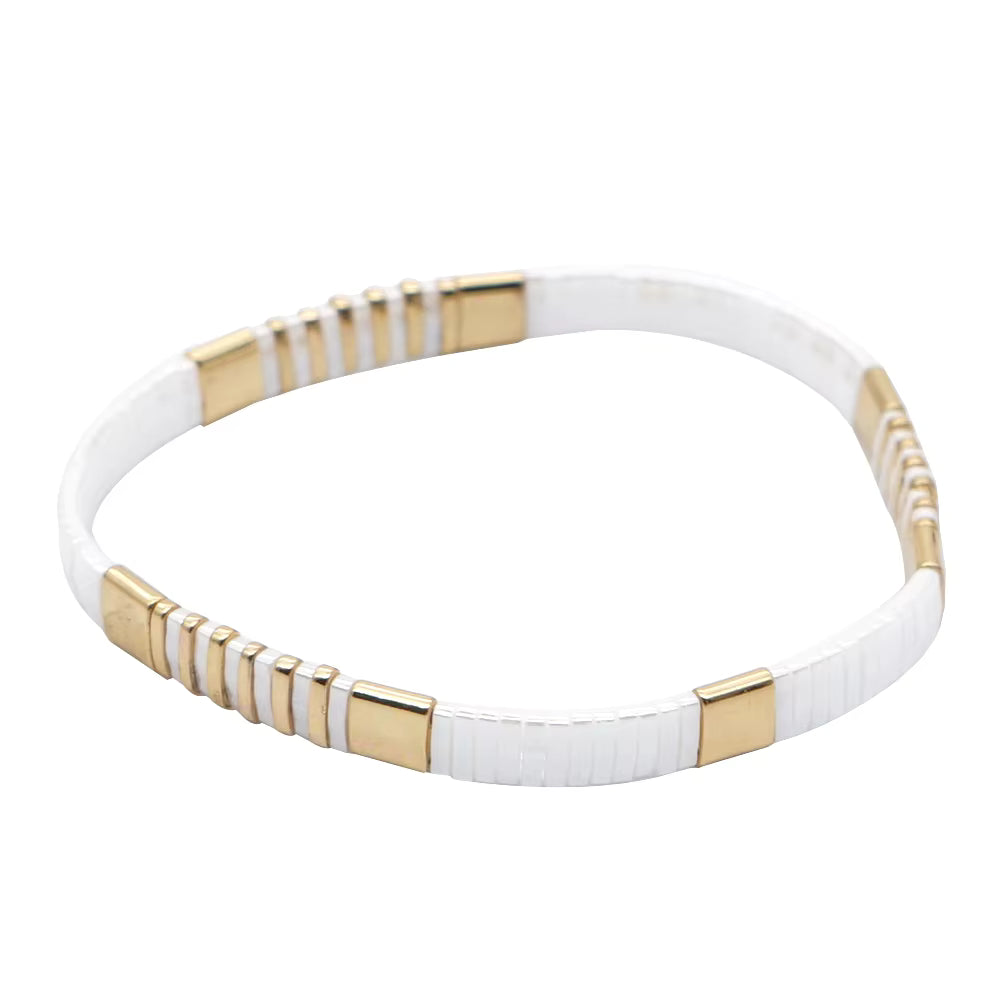 Mosaic Glass Bead Bracelet - White & Gold II