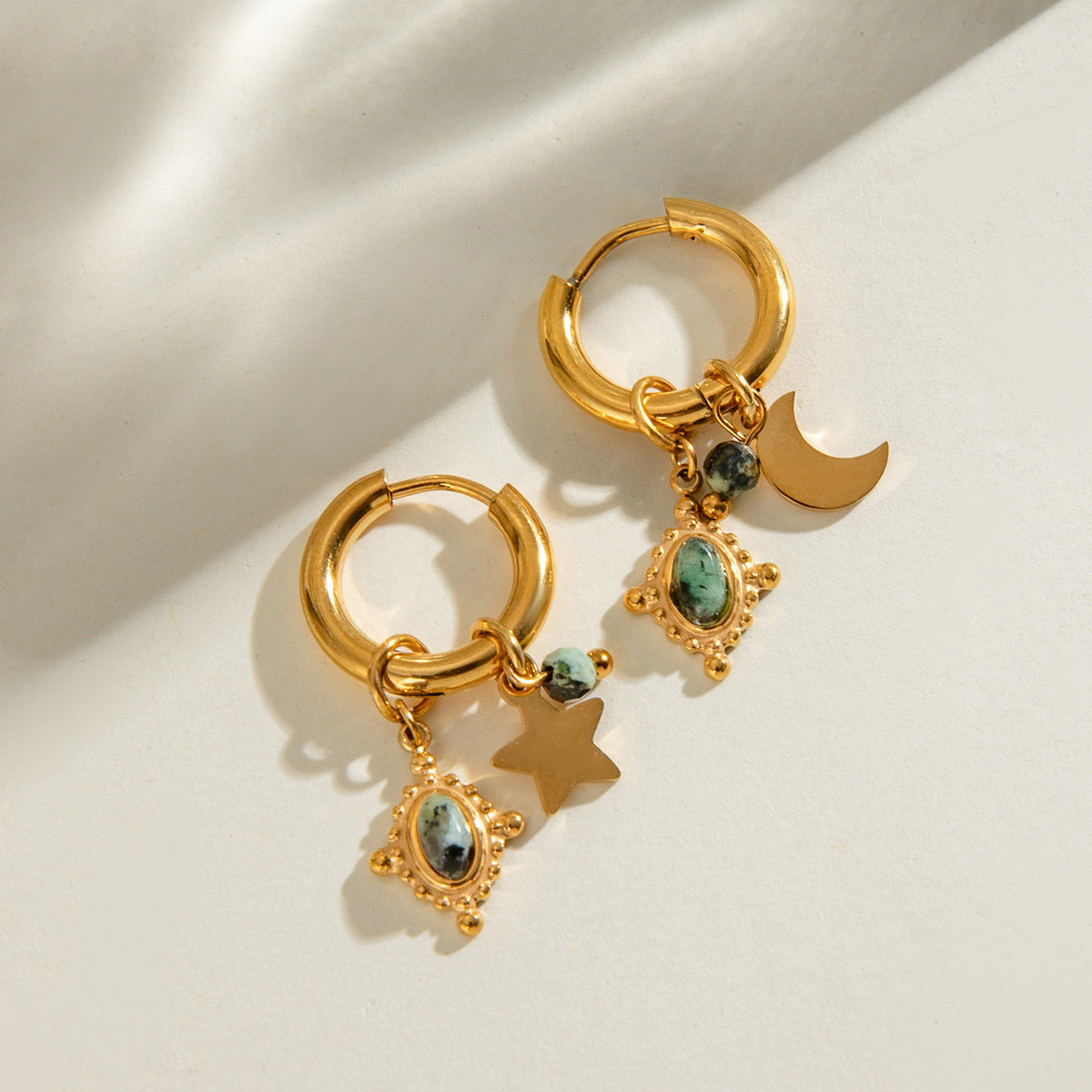 Huggies Hoop Earrings with Jade Charms