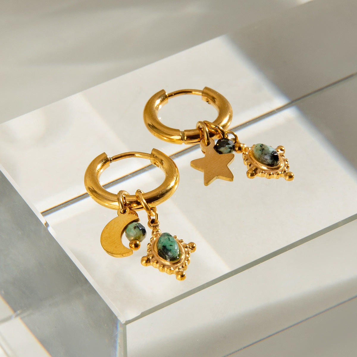 Huggies Hoop Earrings with Jade Charms