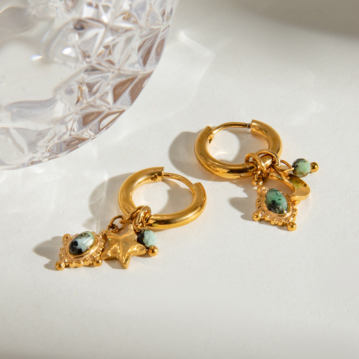 Huggies Hoop Earrings with Jade Charms