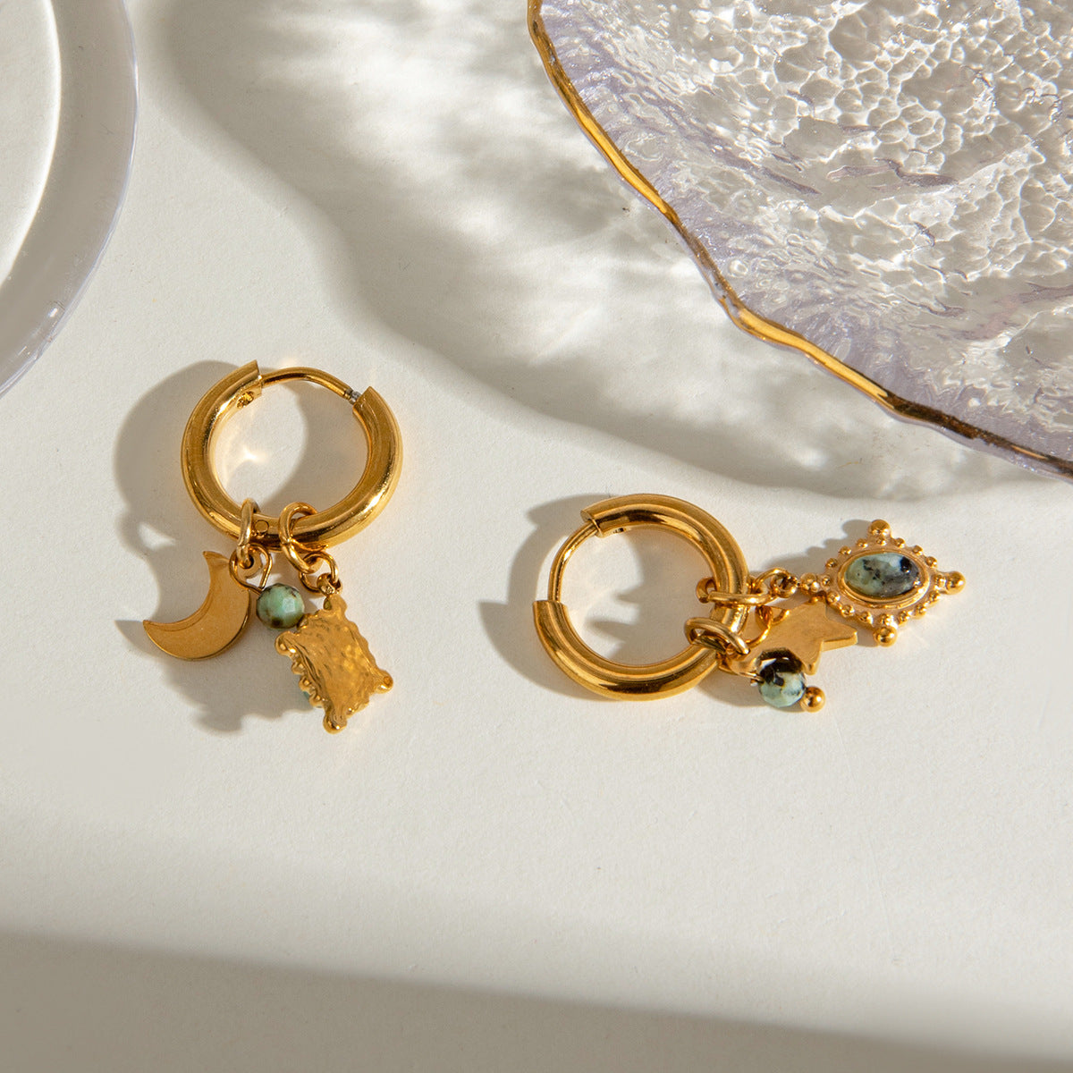 Huggies Hoop Earrings with Jade Charms