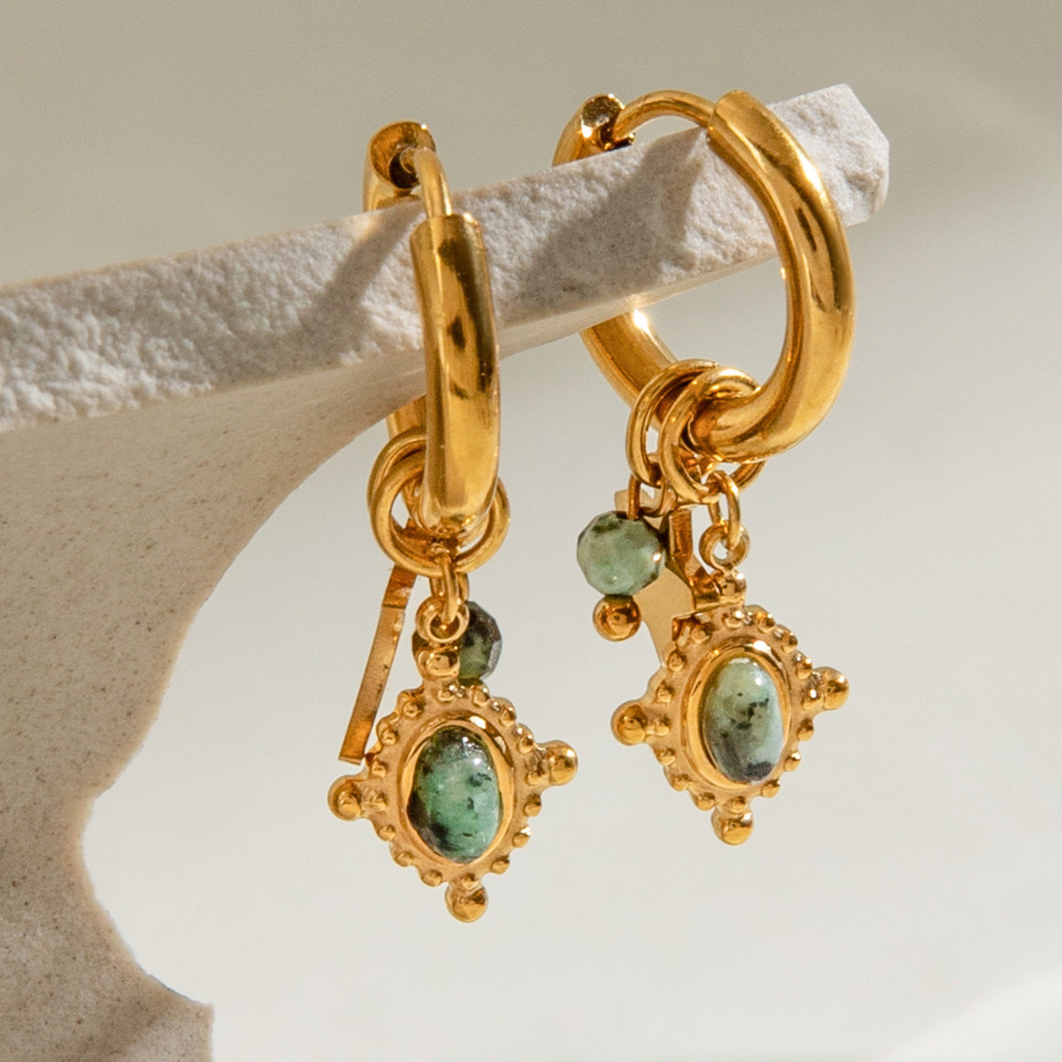 Huggies Hoop Earrings with Jade Charms