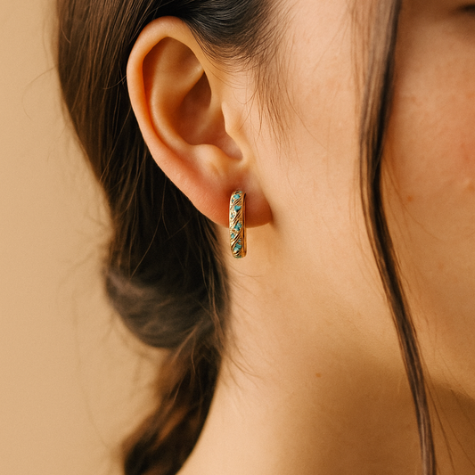Vintage Half-hoop Earrings with Turquoise Stones