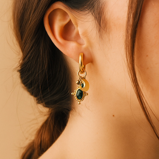 Huggies Hoop Earrings with Jade Charms