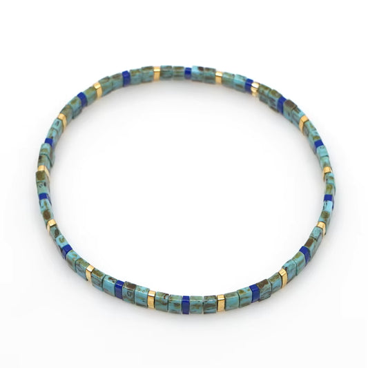 Mosaic Glass Bead Bracelet - Turquoise & Blue