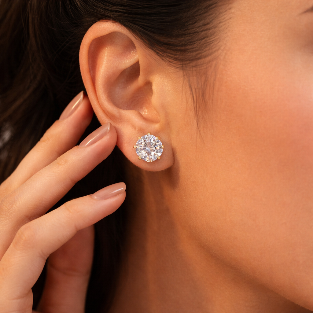 Solitaire Stud Earrings - Round Cut