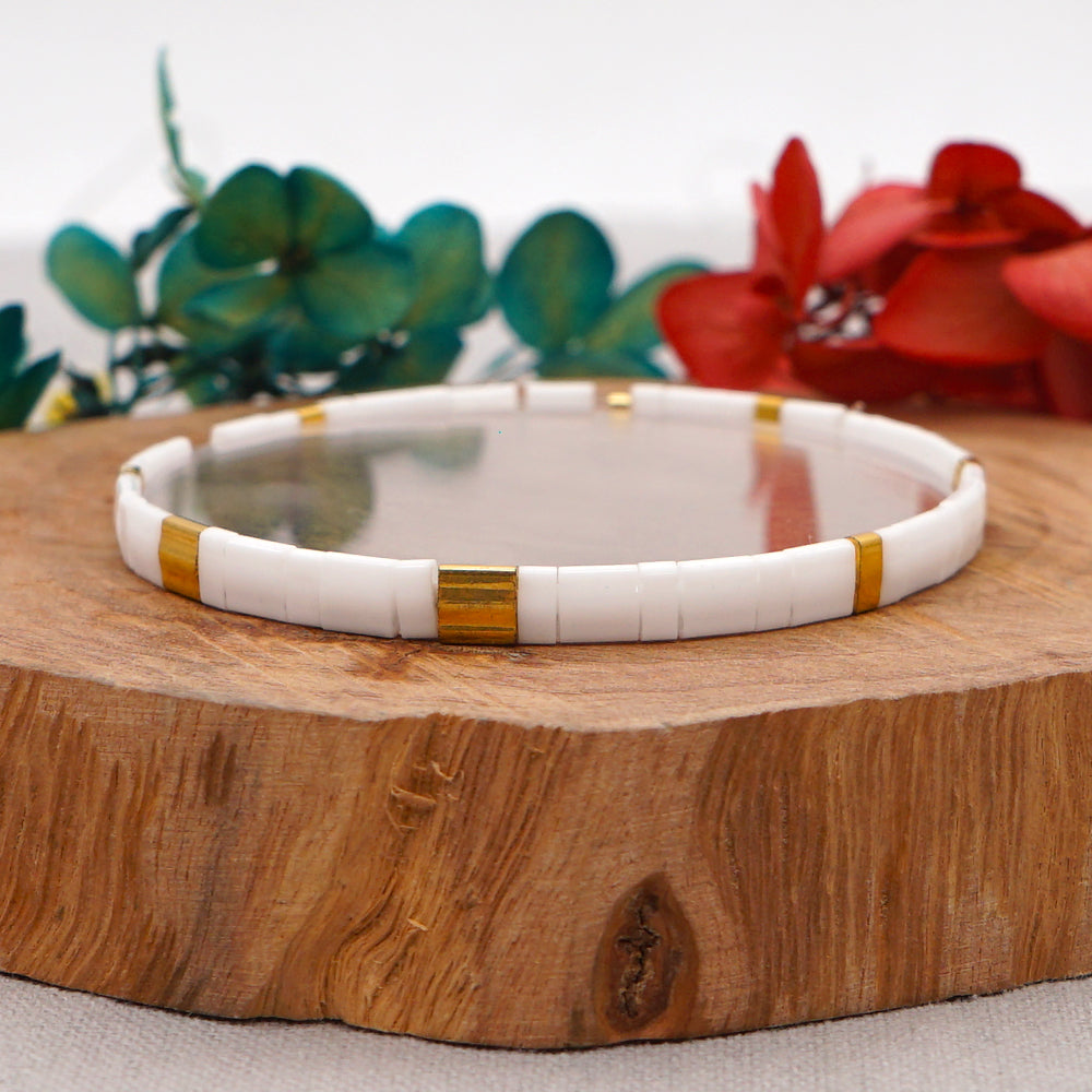Mosaic Glass Bead Bracelet - White & Gold I