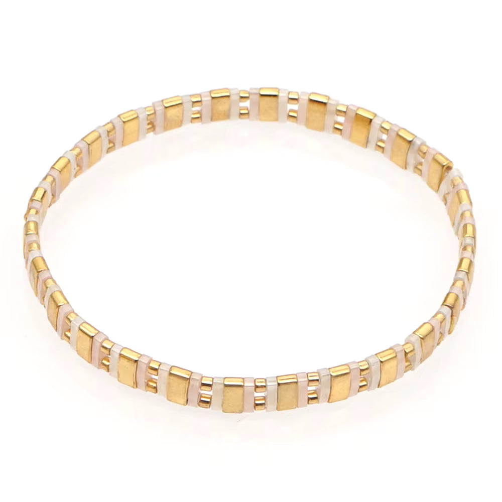 Mosaic Glass Bead Bracelet - Gold & Beige