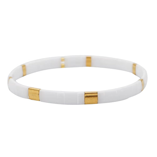 Mosaic Glass Bead Bracelet - White & Gold I