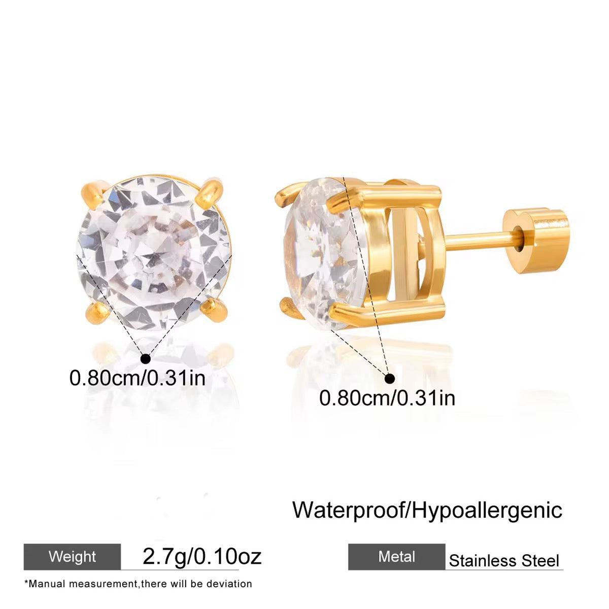 Solitaire Stud Earrings - Round Cut