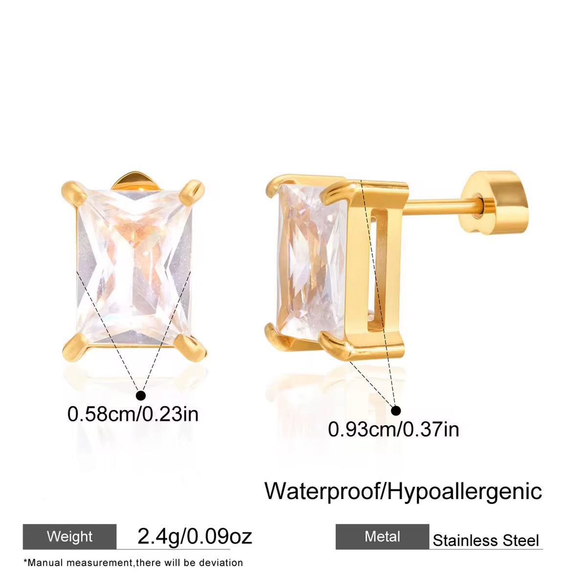 Solitaire Stud Earrings - Emerald Cut