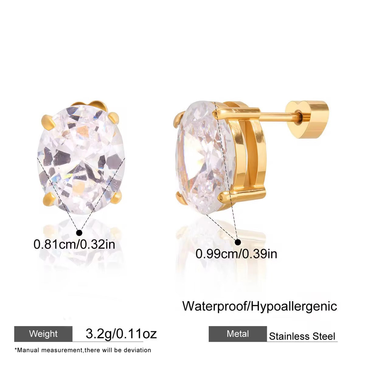 Solitaire Stud Earrings - Oval Cut