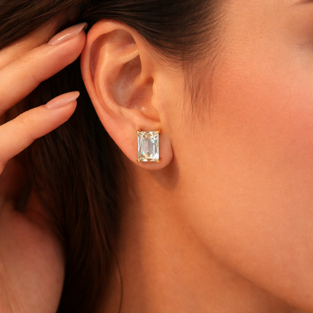Solitaire Stud Earrings - Emerald Cut